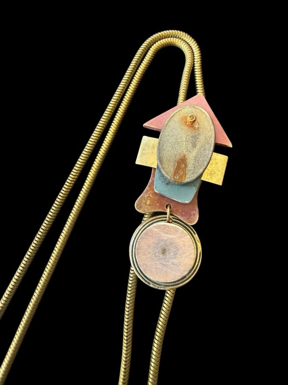 Vintage Jill Schwartz Elements Bolo Necklace Brutalist Designer Mixed Media